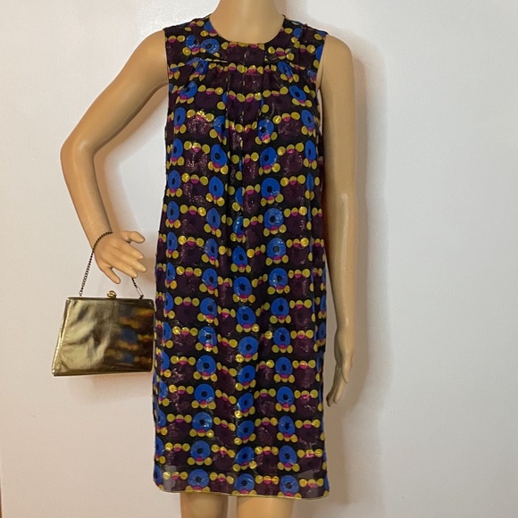 Anna Sui mod metallic graphic print shift dress! - Picture 1 of 12